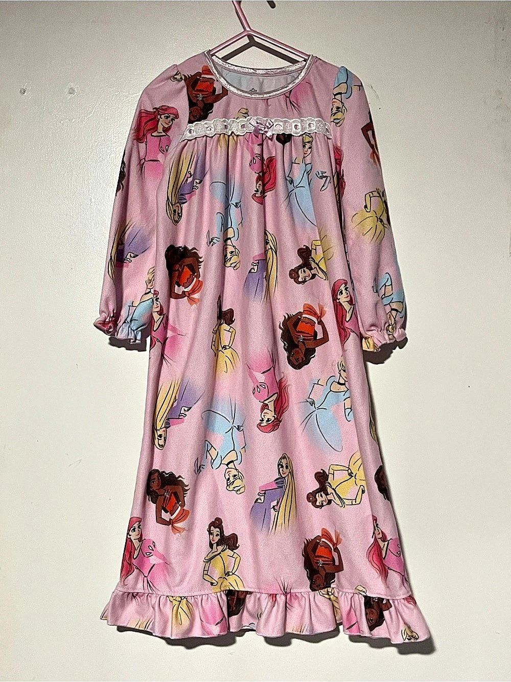 Disney Princess Girls Pink Long Sleeve Nightgown Pajamas Sleepwear Size 4